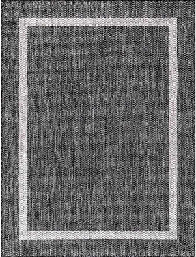 Bordered Outdoor Rug 9x12 Washable Outside Carpet for Indoor Patio Porch Waterproof Easy Cleaning Non Shedding Area Rugs Gray 9 x 12