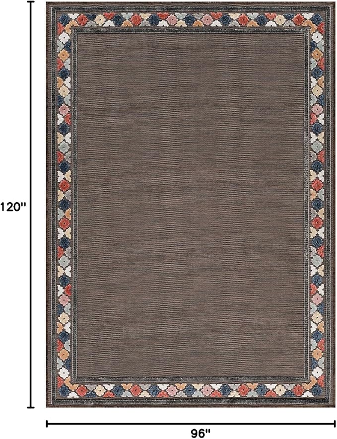 Beverly Rug Outdoor Rug 8x10 Modern Bordered Area Rugs for Indoor and Outdoor Patio Easy to Clean Non Shedding Living Room Porch Garden Washable Outside Carpet (8 x 10 Brown)