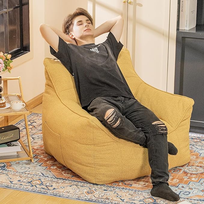 Bean Bag Chair with Filler, Bean Bag Sofa Chair with Tufted Soft Armrests Plush Lazy Sofa Comfy Chair,Large BeanBag Chair for Adults in Livingroom, Bedroom