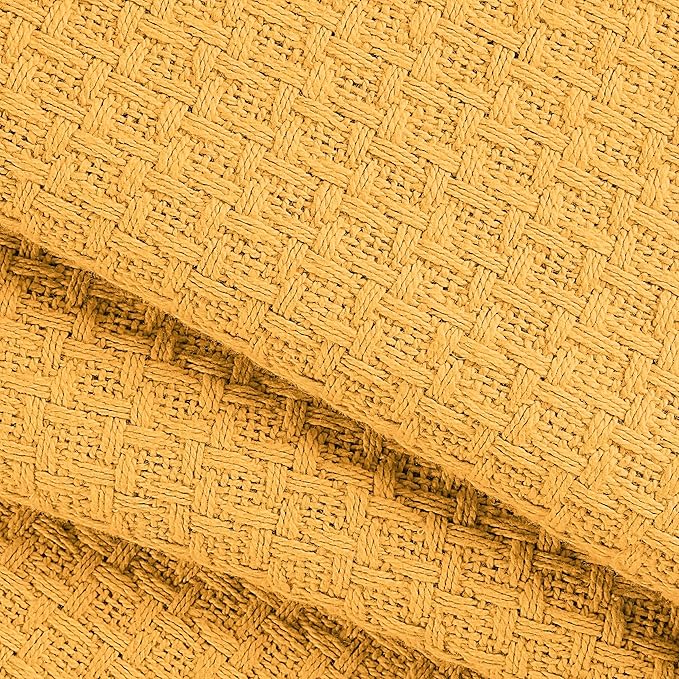 BELIZZI HOME 100% Cotton Bed Blanket, Breathable Bed Blanket Twin Size, Cotton Thermal Blankets Twin, Perfect for Layering Any Bed for All Season, Mustard Yellow
