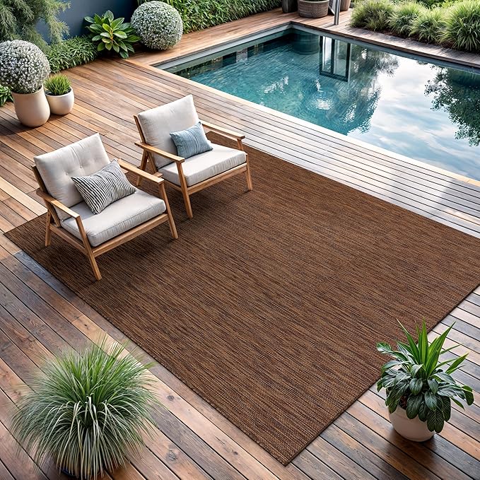 CAMILSON Outdoor Rug 5x7 Modern Area Rugs for Indoor and Outdoor Patios and Porches - Waterproof, Washable, Non-Shedding, Easy-to-Clean Outside Carpet (5 x 7, Solid - Gold)