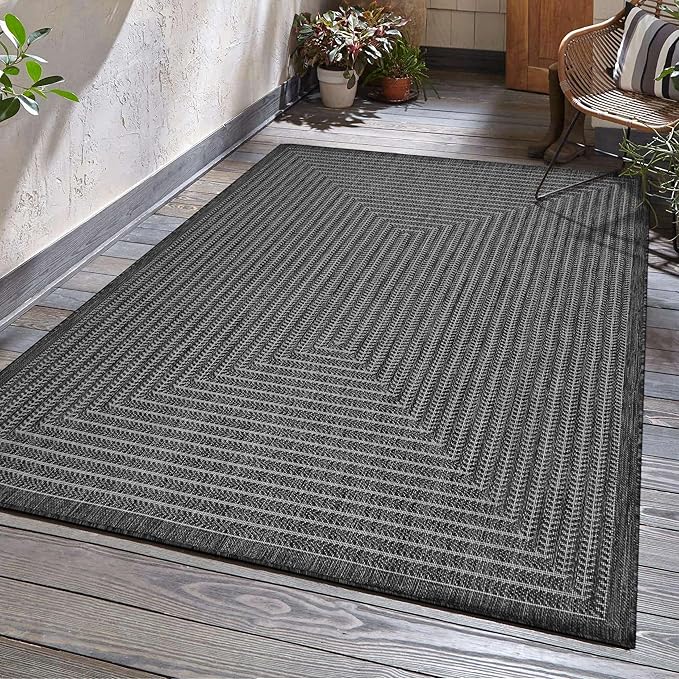 Adiva Rugs Outdoor Indoor Area Rug, Weather Resistant, Easy to Clean, Stain Resistant Floor Mat for Dining Room, Backyard, Deck, Patio (Pebble Weiss, 9' x 12')