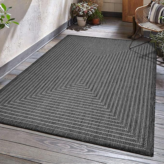 Adiva Rugs Outdoor Indoor Area Rug, Weather Resistant, Easy to Clean, Stain Resistant Floor Mat for Dining Room, Backyard, Deck, Patio (Pebble Weiss, 5' x 7')