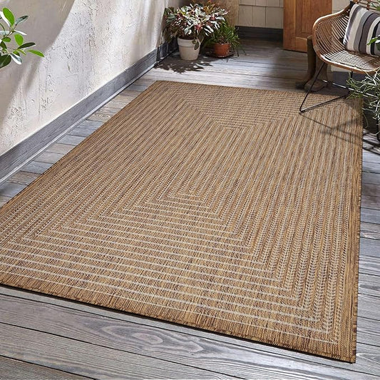 Adiva Rugs Outdoor Indoor Area Rug, Weather Resistant, Easy to Clean, Stain Resistant Floor Mat for Dining Room, Backyard, Deck, Patio (Wooden, 8' x 10')