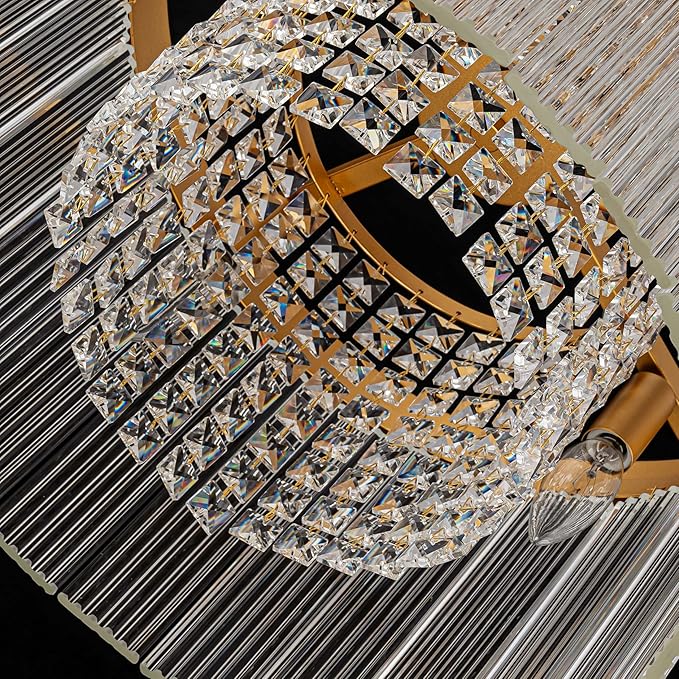 4-Lights Drum Glass Chandelier, Modern Style Light Fixture for Dining Room, Bedroom, Ripple Glass Shade & Brass Finish, D16.5 * H18~48 inch (Adjustable Height)