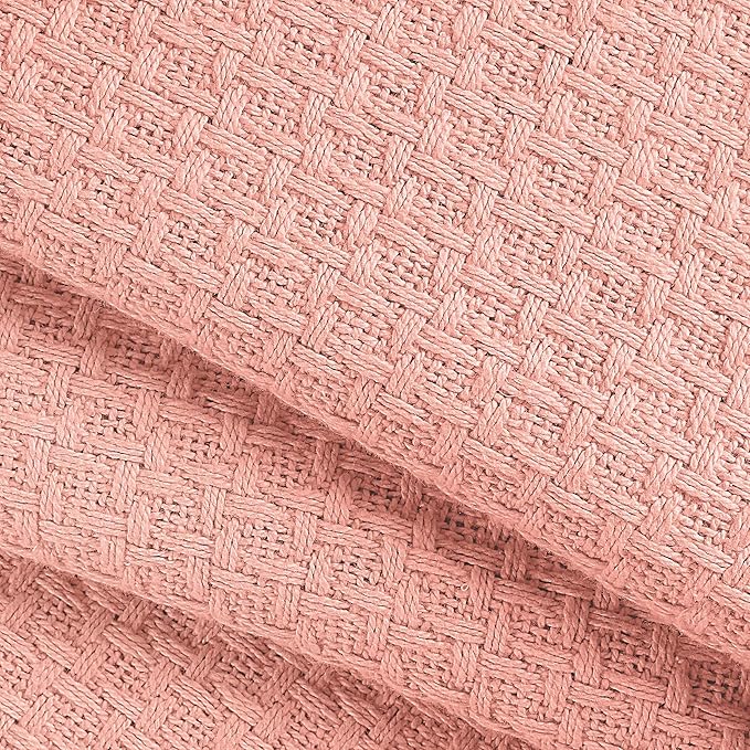 BELIZZI HOME 100% Cotton Bed Blanket, Breathable Bed Blanket Full Queen Size, Cotton Thermal Blankets Full Queen, Perfect for Layering Any Bed for All Season, Peach