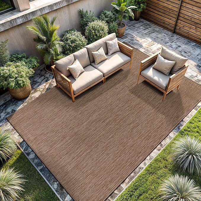 CAMILSON Outdoor Rug 6x9 Modern Area Rugs for Indoor and Outdoor Patios and Porches - Waterproof, Washable, Non-Shedding, Easy-to-Clean Outside Carpet (6 x 9, Solid - Jute)