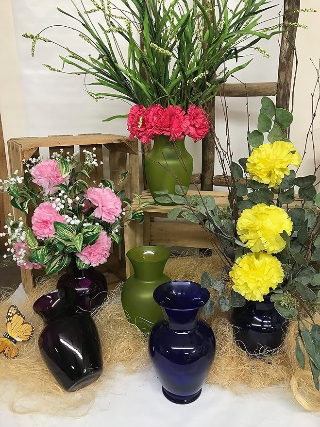 Floral Supply Online - 8" Rose Vase and Flower Guide Booklet - Decorative Glass Flower Vase for Floral Arrangements, Weddings, Home Decor or Office. (Cobalt)