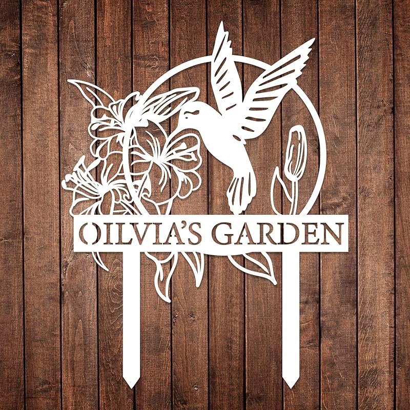 Custom Hummingbird Metal Garden Sign with Stakes, Bird Garden Decorations, Flower Design Personalized Garden Sign, Custom Garden Name Sign, Yard Decor, Home Gift