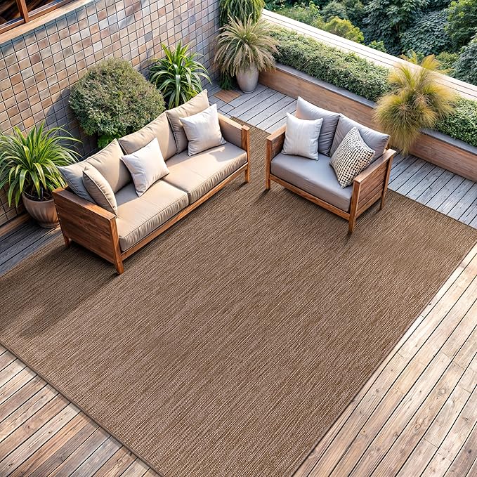 CAMILSON Outdoor Rug 8x10 Modern Area Rugs for Indoor and Outdoor Patios and Porches - Waterproof, Washable, Non-Shedding, Easy-to-Clean Outside Carpet (8 x 10, Solid - Jute)