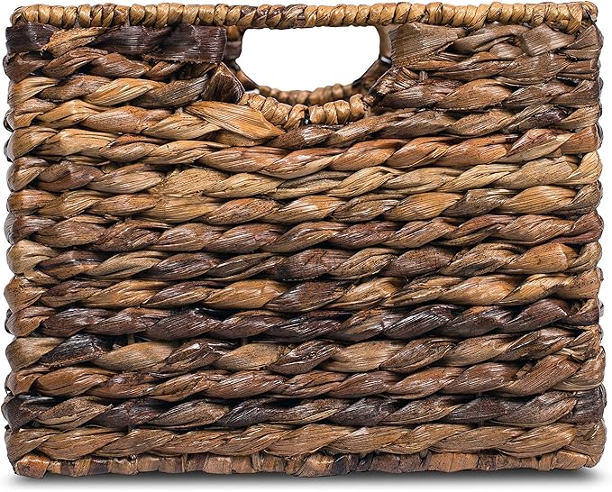 BIRDROCK HOME Woven Storage Shelf Organizer Baskets with Handles - Set of 3 - Abaca Wicker Basket - Pantry Living Room Office Bathroom Shelves Organization - Under Shelf Basket - Handwoven (Espresso)