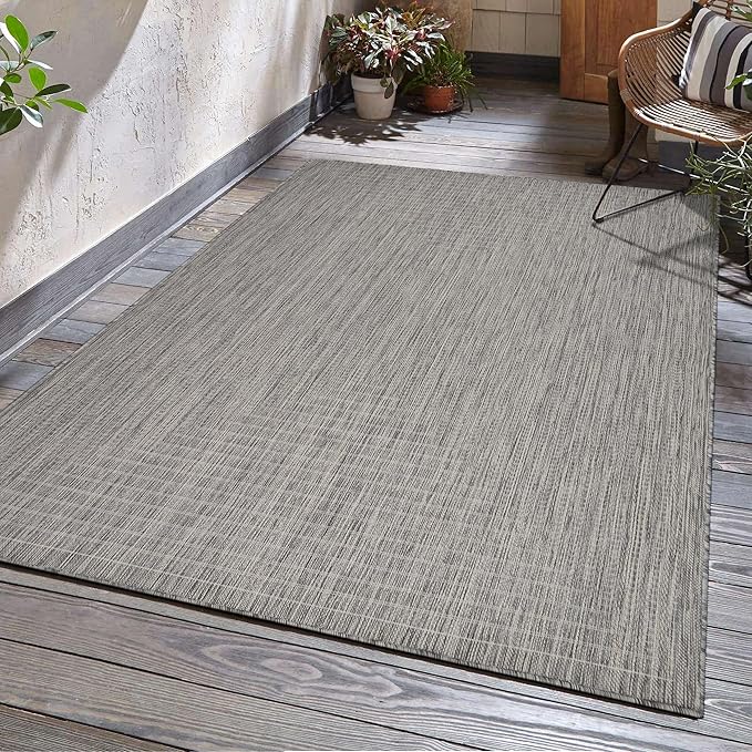 Adiva Rugs Outdoor Indoor Area Rug, Weather Resistant, Easy to Clean, Stain Resistant Floor Mat for Dining Room, Backyard, Deck, Patio (Silver Weiss, 2' x 3')