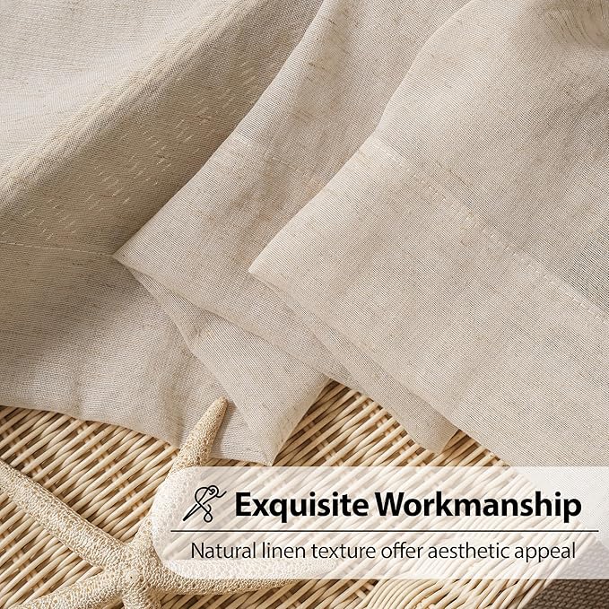 FMFUNCTEX Linen Sheer Curtains for Bedroom, Taupe Curtains 96 inches Long for Living Room, Brown Farmhouse French Flax Blend Window Draperies, Rod Pocket 2 Panels Set