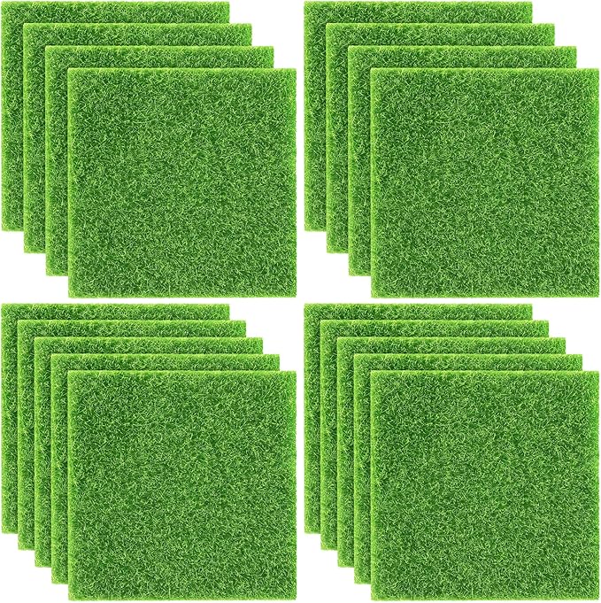 Elcoho 18 Pieces Fake Grass for Crafts Fairy Garden 6 x 6 Inches Artificial Garden Grass for Miniature Ornament Dollhouse DIY Decoration