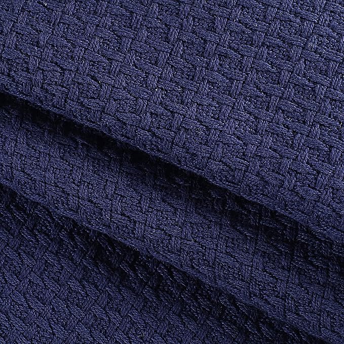 Elvana Home 100% Cotton Bed Blanket, Breathable Bed Blanket King Size, Cotton Thermal Blankets King, Perfect for Layering Any Bed for All Season, Navy Blue